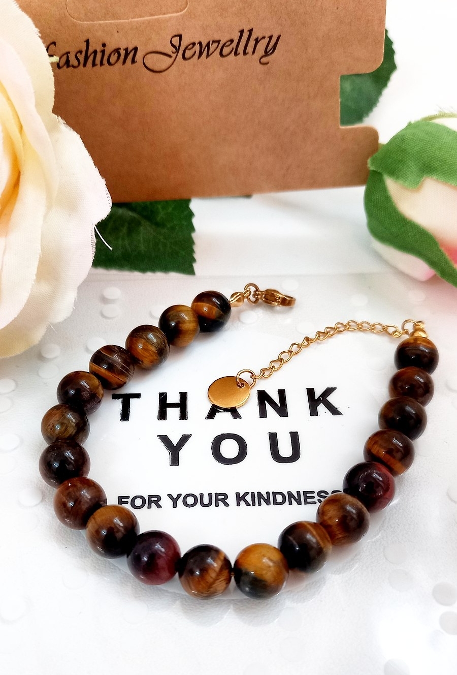 دستبند تمام سنگ چشم ببر طبیعی درجه یک سایز۸