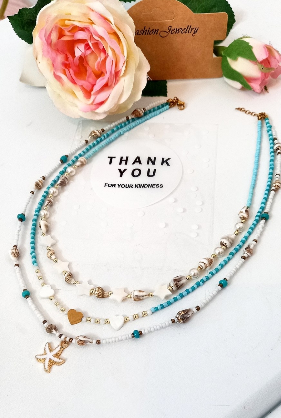 گردنبند دخترانه ساحلی صدف طبیعی و مروارید